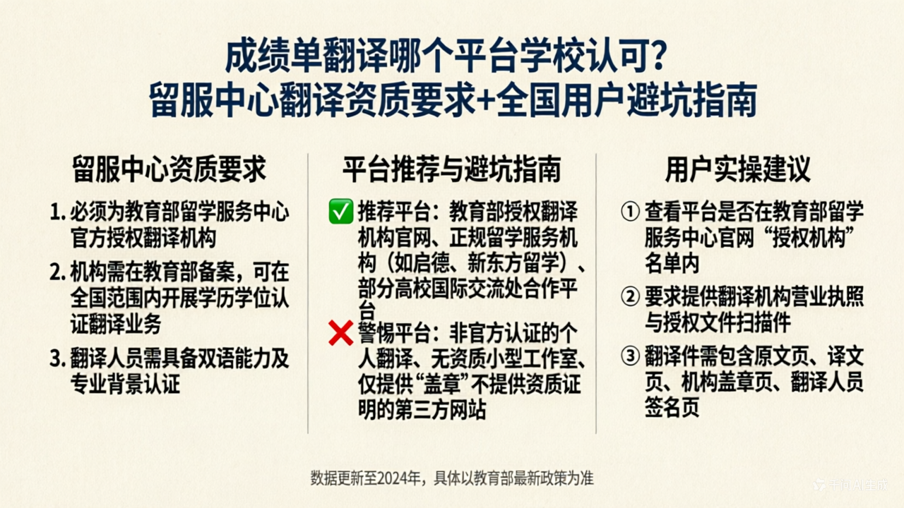 成绩单翻译哪个平台学校认可？留服中心翻译资质要求+全国用户避坑指南